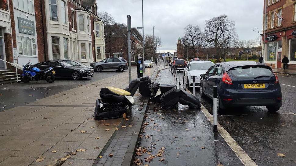 Linthorpe Road cycle lane flytipping