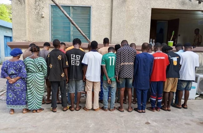 Alleged scammers arrested and lined up following Interpol-led Operation Sentinel, carried out in Benin