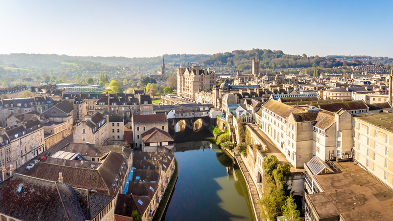 Aerial view of the River Avon in Bath, England — a quintessential British destination