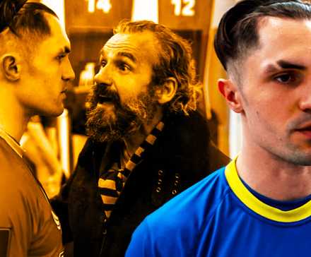 Collage of Jamie Tartt (Phil Dunster) and his Dad in Ted lasso