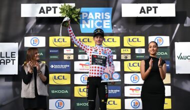 Paris-Nice 2026 stage 6: race leader Jonas Vingegaard celebrates another day in the mountains jersey