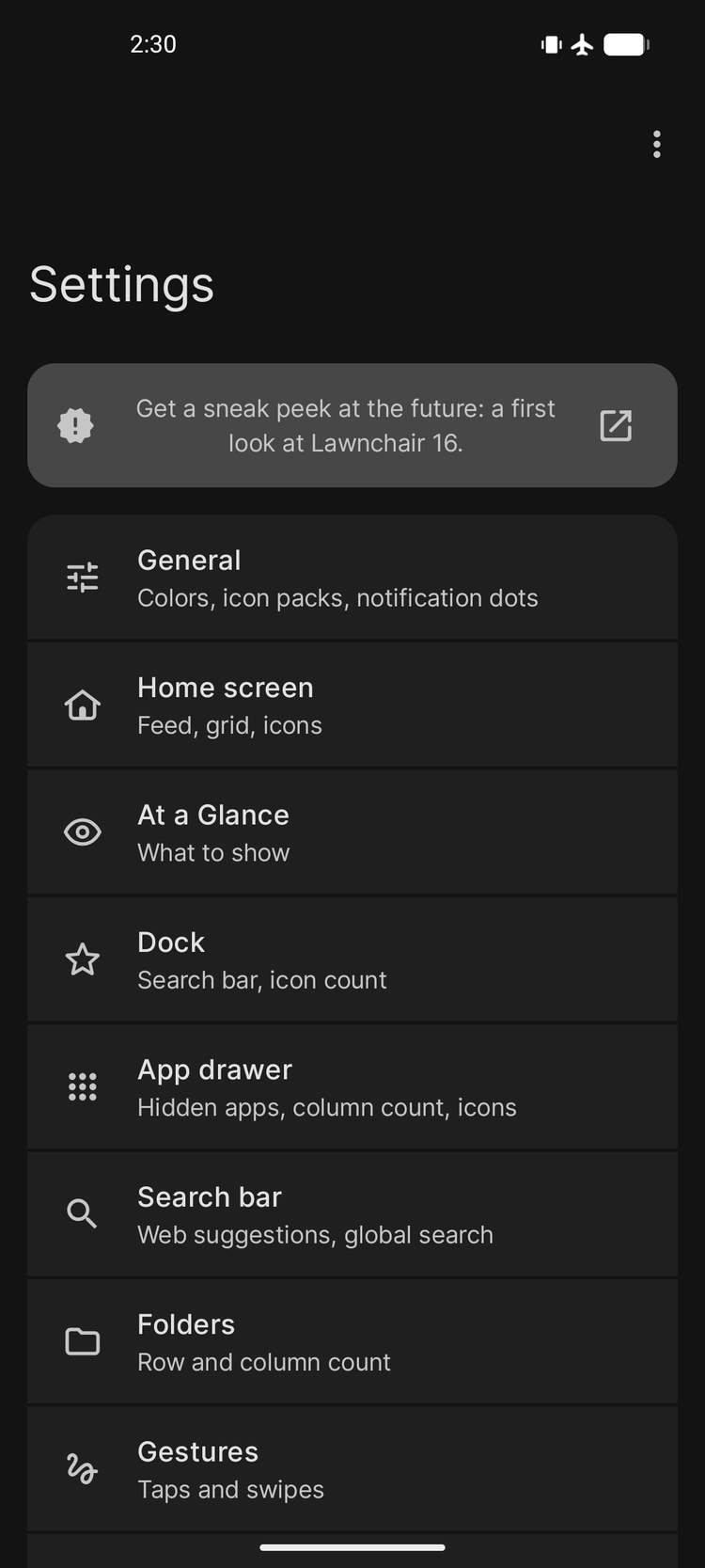Lawnchair settings in LineageOS