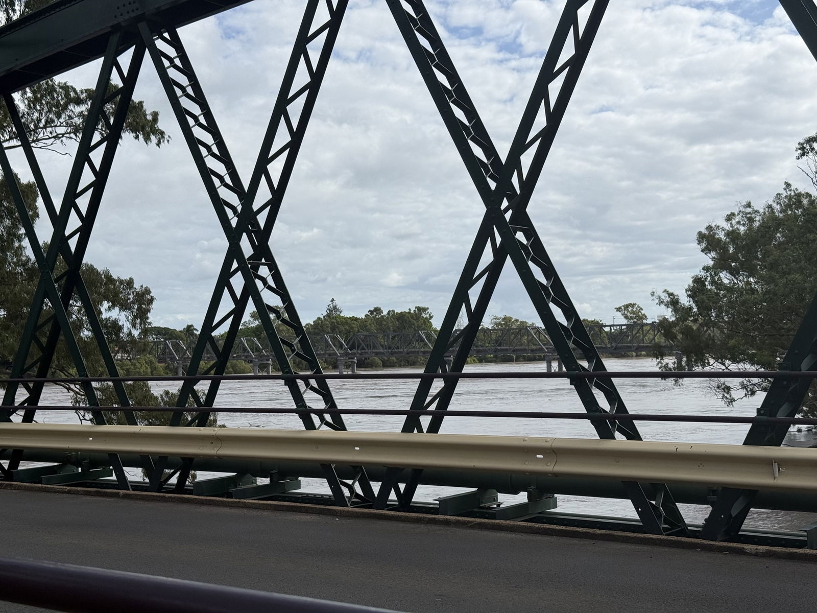 Water river rising close to a bridge leve
