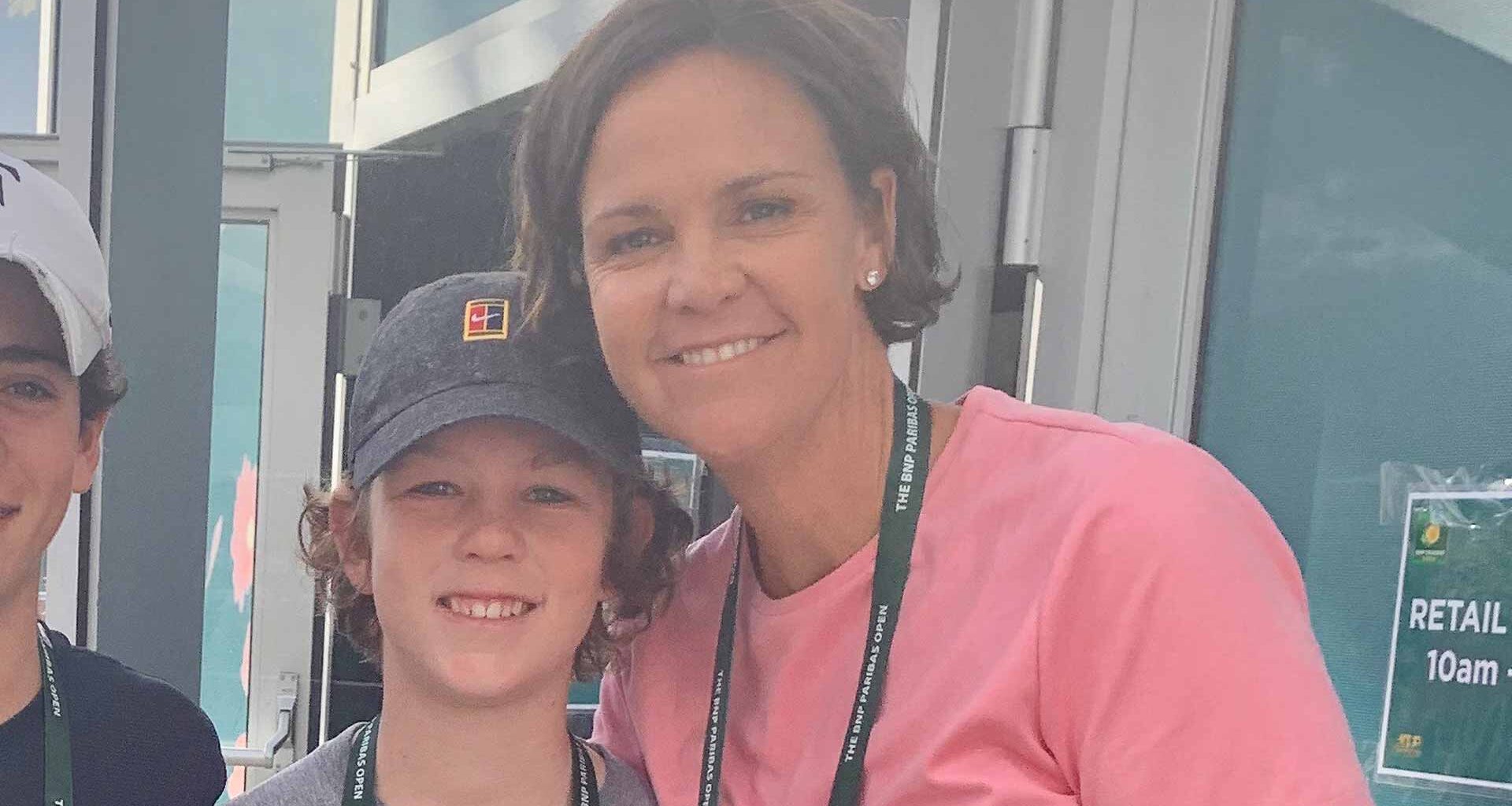 A young Jagger Leach with his mother, Lindsay Davenport, at the BNP Paribas Open at Indian Wells.