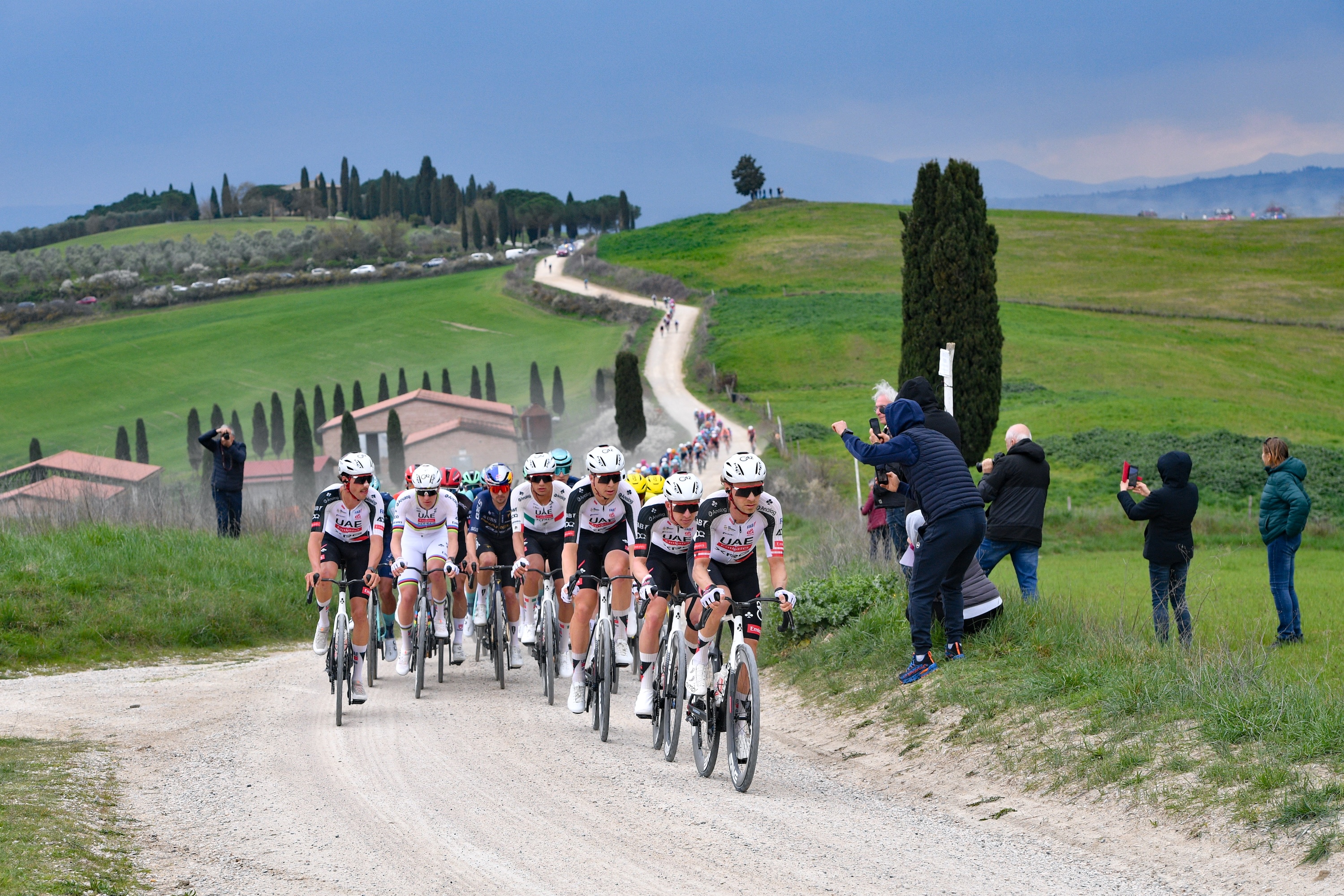 Team UAE Team Emirates XRG faces the race during the Italy Cycling Strade Bianche Men in Siena, Italy, on March 7, 2026. (Photo by Luca Barsali/NurPhoto)