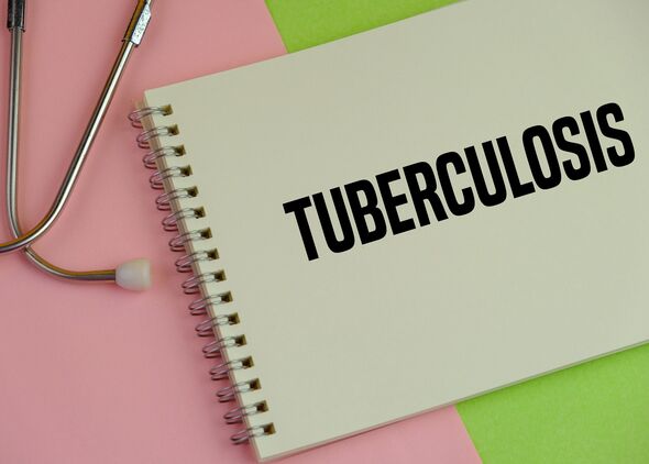 Medical Concept Tuberculosis word written on blackboard with Stethoscope on plain pink background