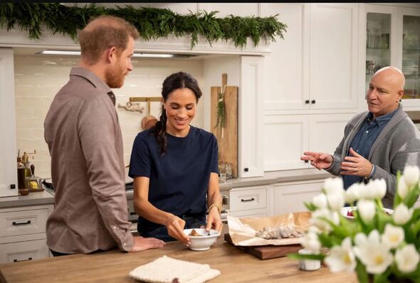 Prince Harry, Meghan Markle and Tom Colicchio in 'With Love, Meghan: Holiday Celebration'