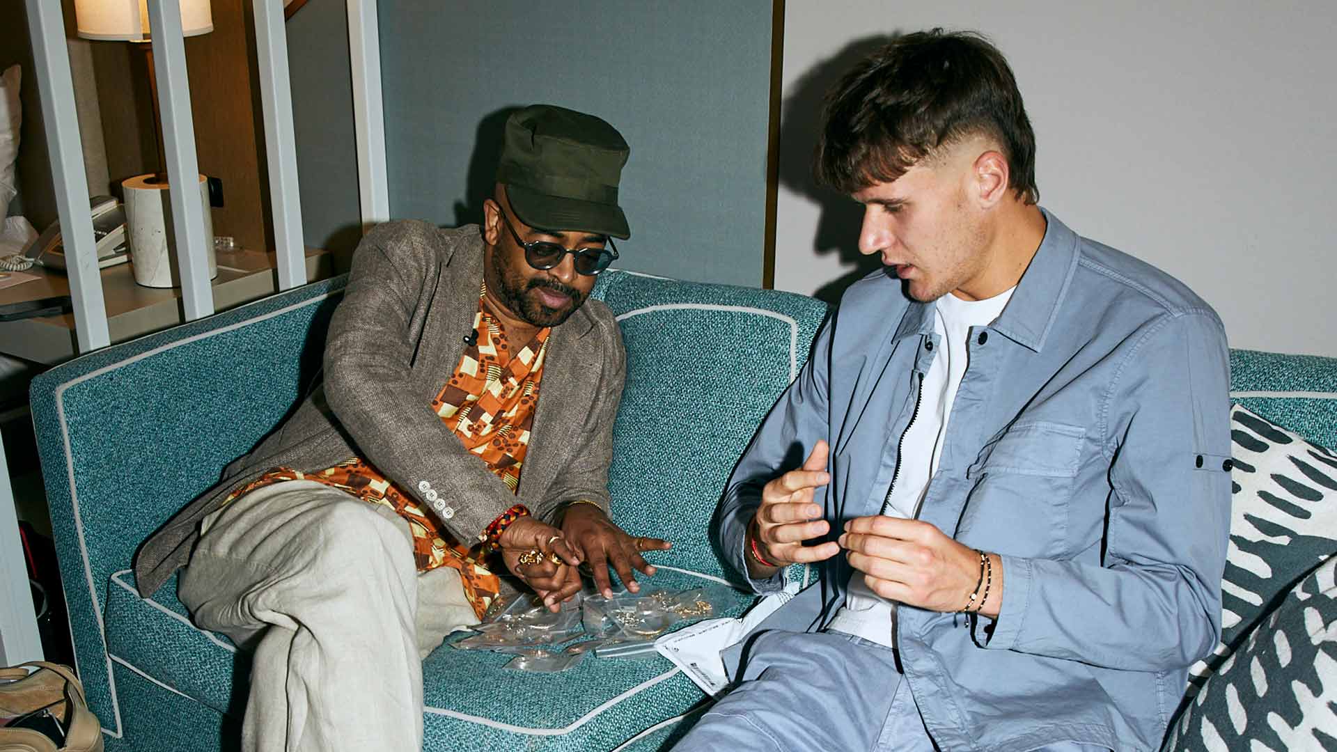 Jakub Mensik participates in the ATP Styling Studio at Indian Wells.