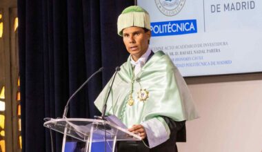 Rafael Nadal speaks at the Polytechnic University of Madrid on Tuesday.