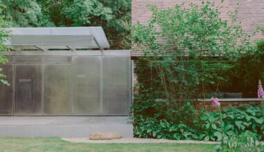 neiheiser argyros’ london pavilion combines storage cabinet and garden canopy