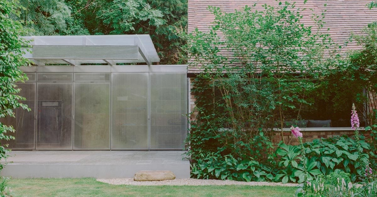 neiheiser argyros’ london pavilion combines storage cabinet and garden canopy