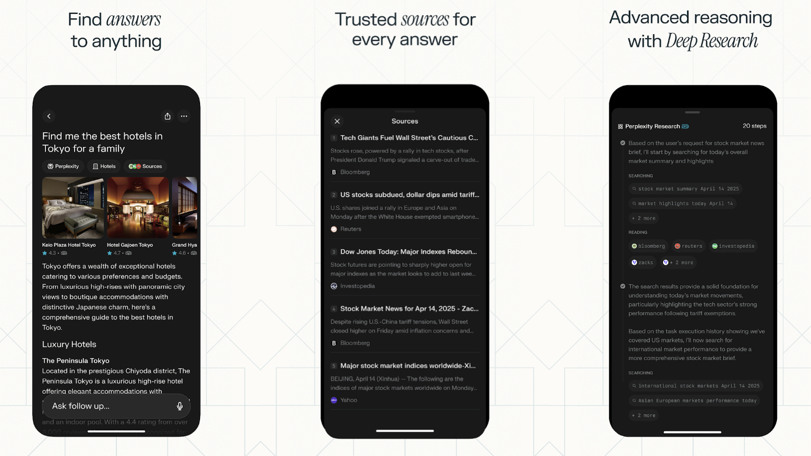 Screenshots of Perplexity on Android
