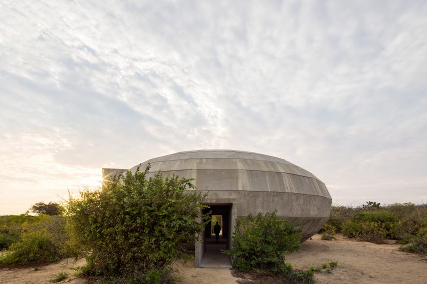 Front view of OMA Mushroom Pavilion dome in Oaxaca