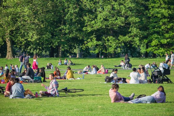 People having a picnic and enjoying sunny day in Greenwich park, London