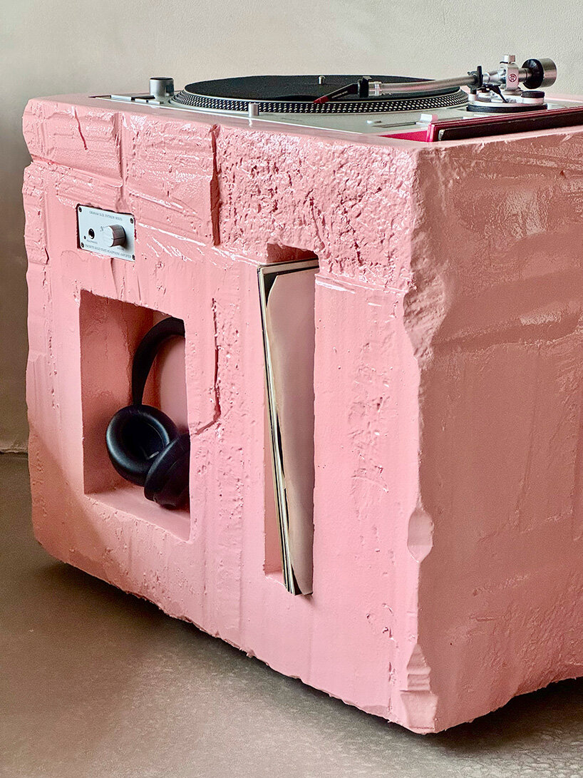 pink sculptural DJ booth by YONT studio sits inside hybrid record store in berlin - 15