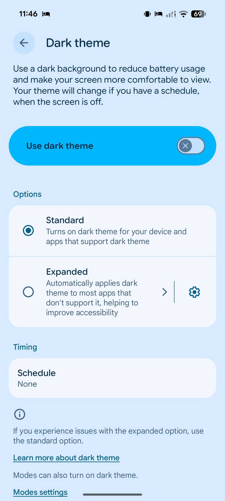 schedule dark mode on Pixel