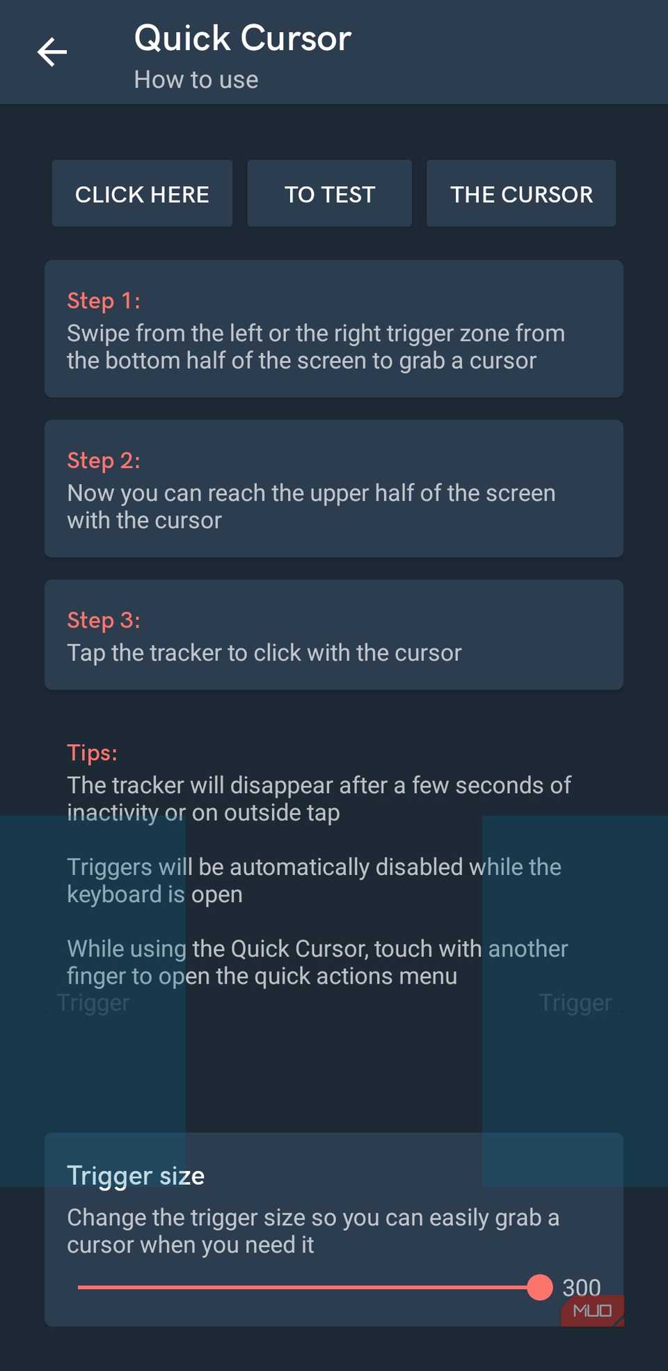 Quick Cursor app on Andorid