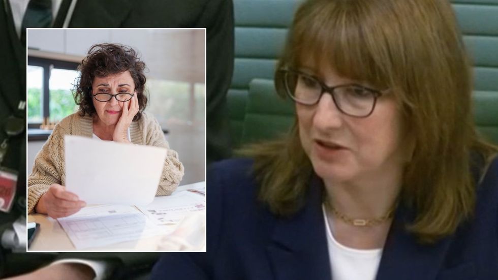 Rachel Reeves speaking to Treasury Committee and woman looking at letter