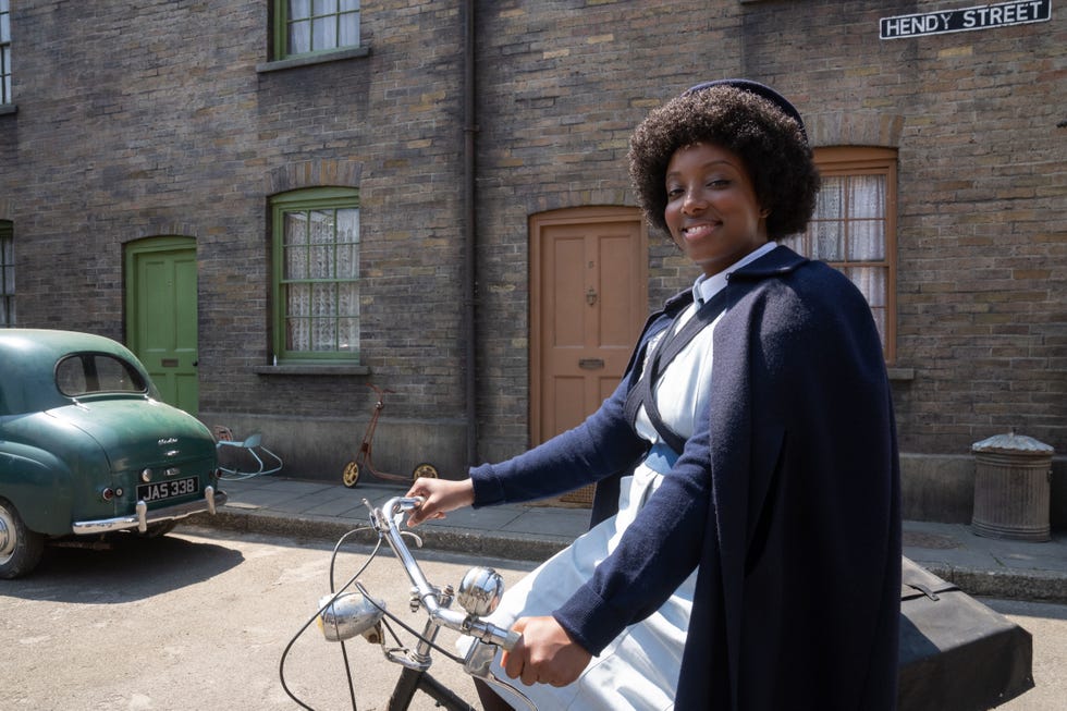 renee bailey as joyce highland in a 1960s nurse uniform for call the midwife, season 13