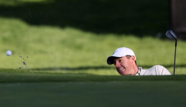 Rory McIlroy hits his shot on the 14th hole during the second round of the The Genesis Invitational golf tournament at Riviera Country Club. Image: Reuters