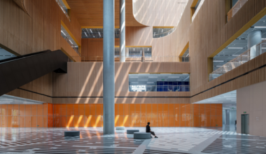 Interior with concrete pole in centre