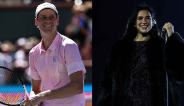 Jannik Sinner and Dua Lipa crossed paths at the BNP Paribas Open Saturday.