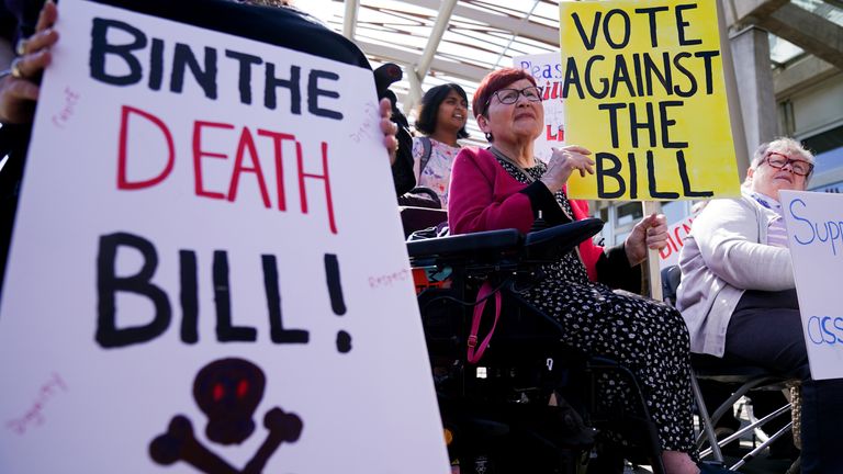 Protesters from the Glasgow Disability Alliance demonstrating outside Holyrood last year. Pic: PA