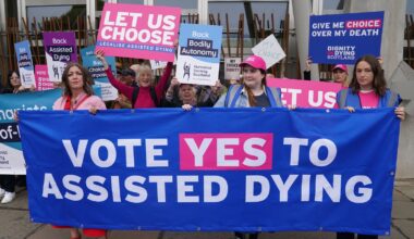 Pro-assisted dying campaigners outside the Scottish parliament last year. Pic: PA