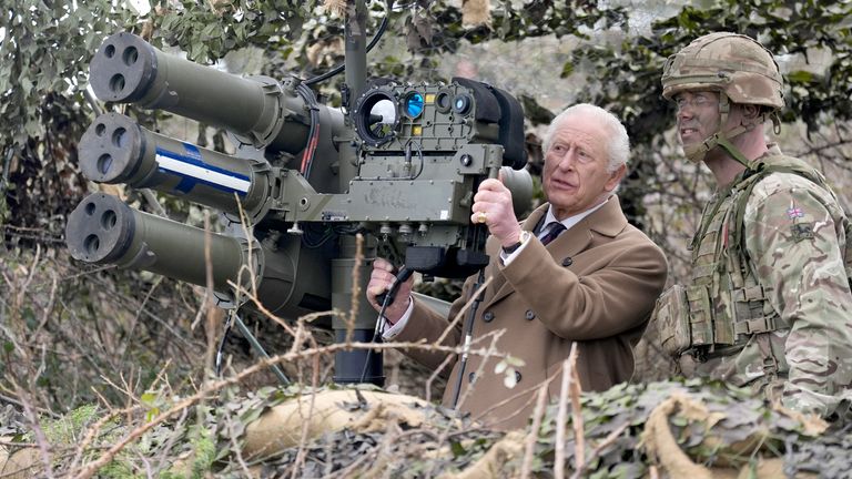 The King during a visit to an army barracks in Hampshire in February. Pic: PA