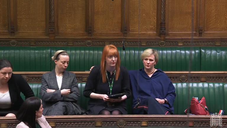 Charlotte Nichols was comforted by fellow MP Stella Creasy after making her speech. Pic: UK Parliament