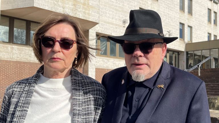 Christine White and her partner Mike George outside Maidstone Crown Court. Pic: PA