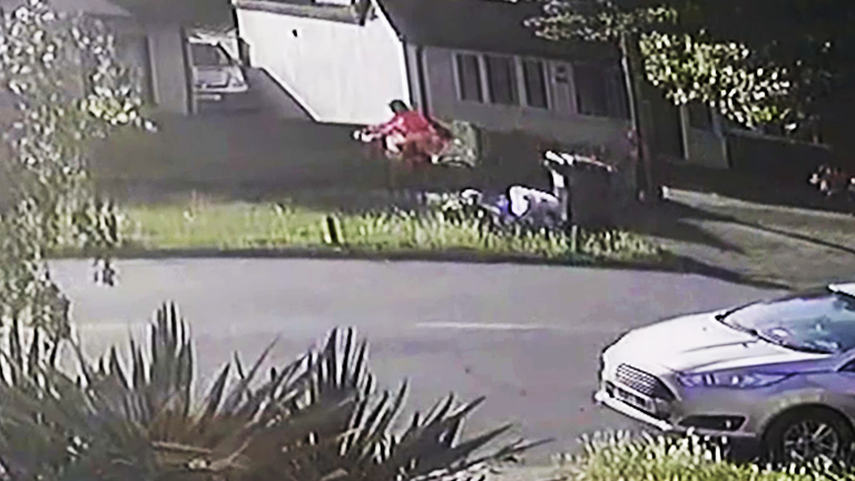 CCTV showing Cage cycling on the pavement, moments before he struck Jim Blackwood. Pic: Crown Prosecution Service/PA