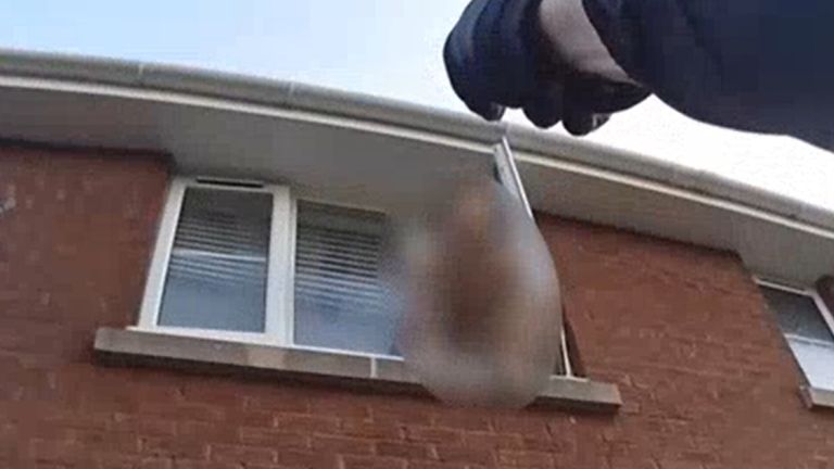 A man tried to flee through an upstairs window