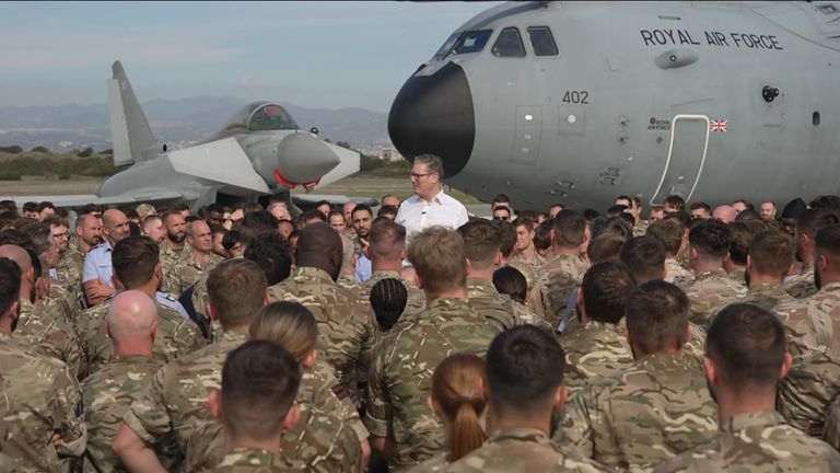 Sir Keir Starmer with British troops at RAF Akrotiri in Cyprus in December