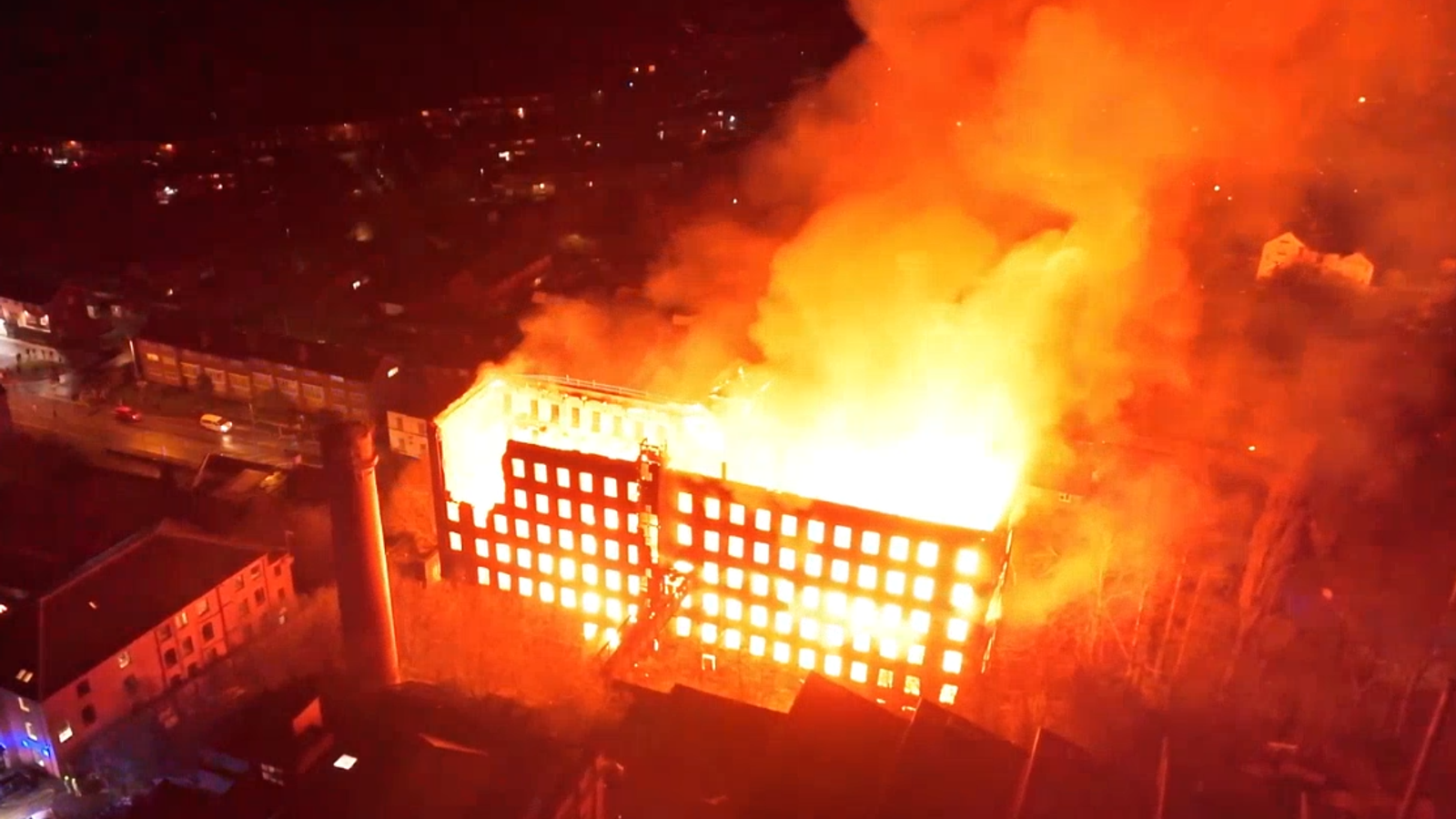 Fire at the Grade II listed building in Leek, Staffordshire. Pic:  Up in the Sky Droneography