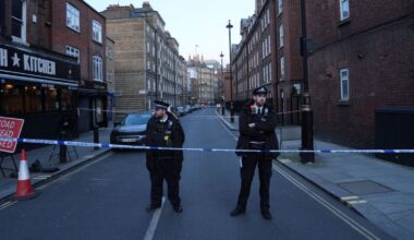 A police cordon at the junction of Great Peter Street and Horseferry Road. Pic: PA
