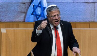 Israel's far-right politician Itamar Ben-Gvir speaking in parliament in support of a controversial new law. Pic: Reuters
