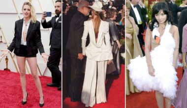 Kristen Stewart, Celine Dion and Bjork all absolutely winning the Oscars red carpet game. Pic: Reuters/PA/AP