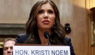 Kristi Noem at her confirmation hearing in January 2025. Pic: Reuters
