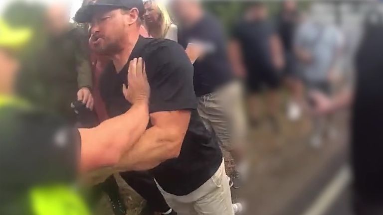  Handout screen grab taken from bodyworn video dated 17 July 2025 issued by Essex Police of Lee Gower outside The Bell Hotel. Pic: PA