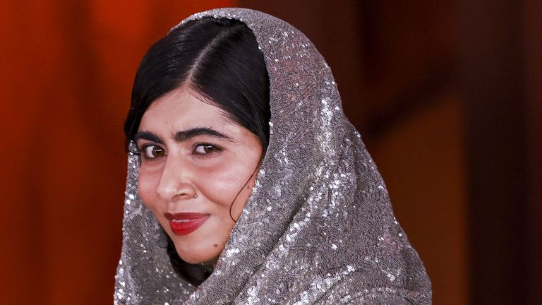 Malala Yousafzai stuns in a silver, sequined Ralph Lauren gown in 2023. Pic: Reuters