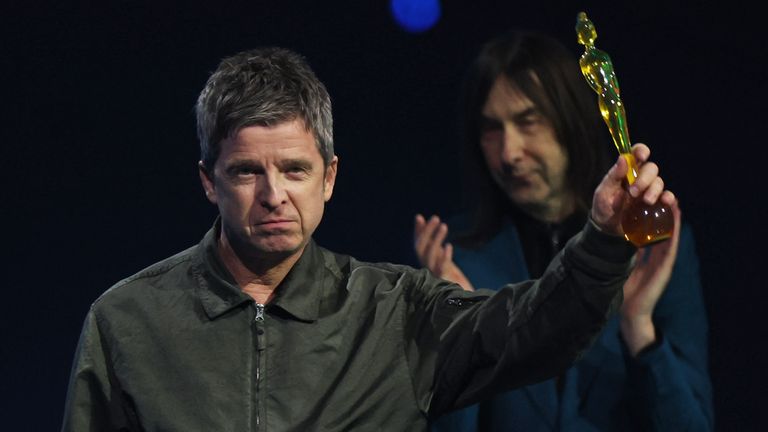Noel Gallagher accepts the award for songwriter of the year. Pic: Reuters