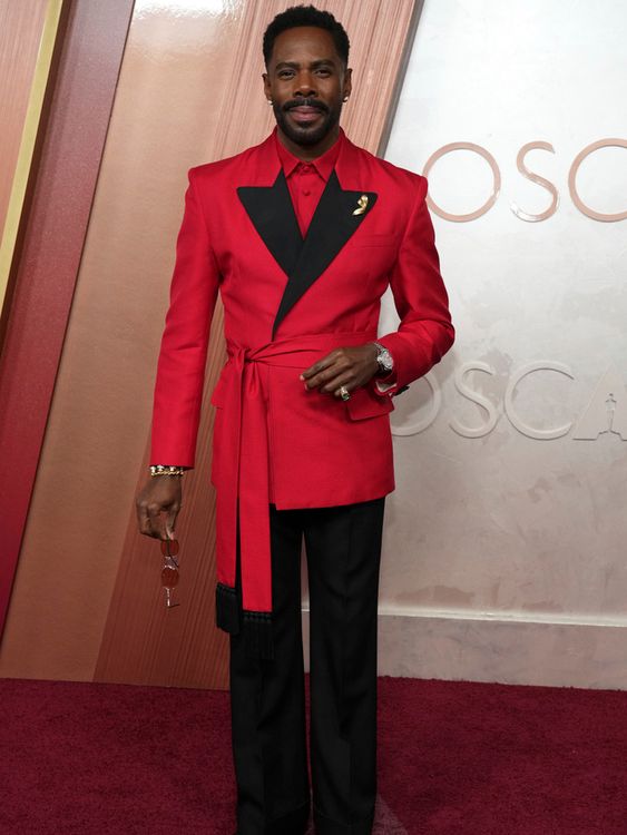 Colman Domingo, always the most stylish man on any red carpet, wearing a double-breasted, rose-red tuxedo from Valentino in 2025. Pic: AP