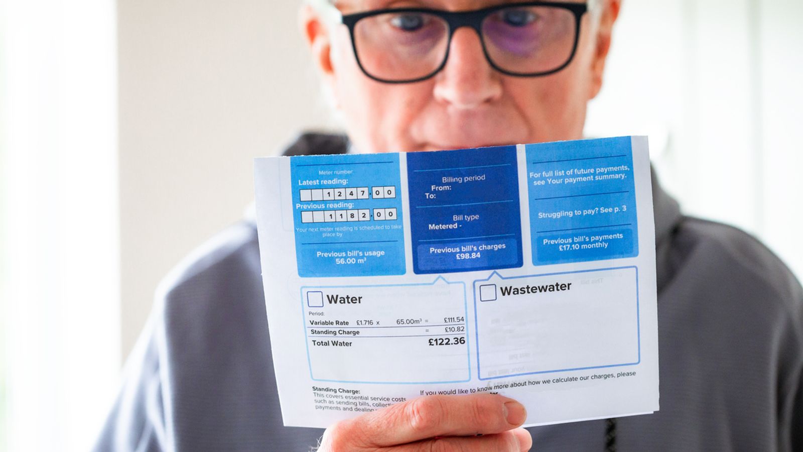 A man holds his water bill. Pic: iStock