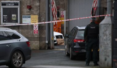 A white Audi car parked next to the police station in Lurgan. Pic: PA