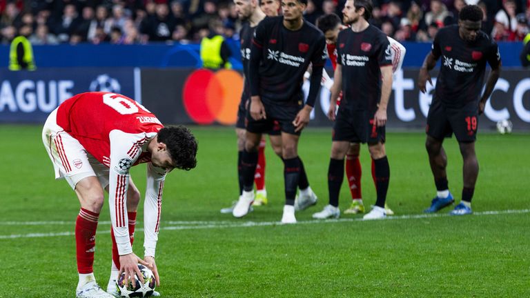 Kai Havertz puts the ball on the spot before his penalty