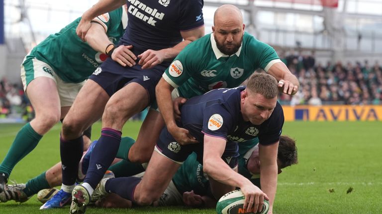 Finn Russell went over in the second half for Scotland before converting his own effort