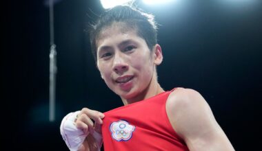 Taiwan's Lin Yu-ting celebrates after defeating Bulgaria's Svetlana Staneva