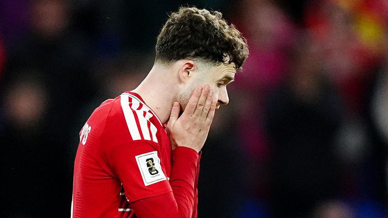 Wales' Neco Williams reacts after missing his penalty in the shoot-out