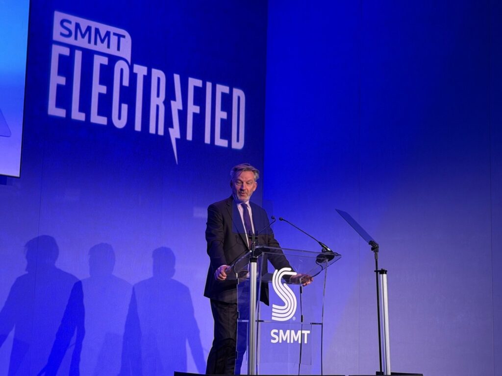 Mike Hawes speaking at SMMT Electrified 2026